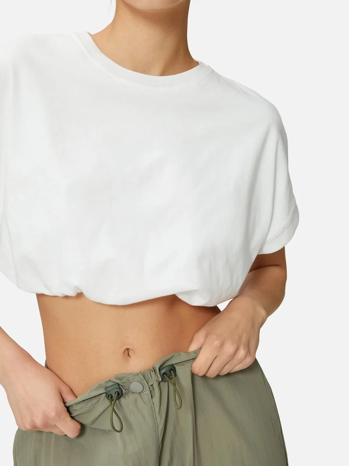 Elastic Waist Cotton Short T-shirt - Image 2